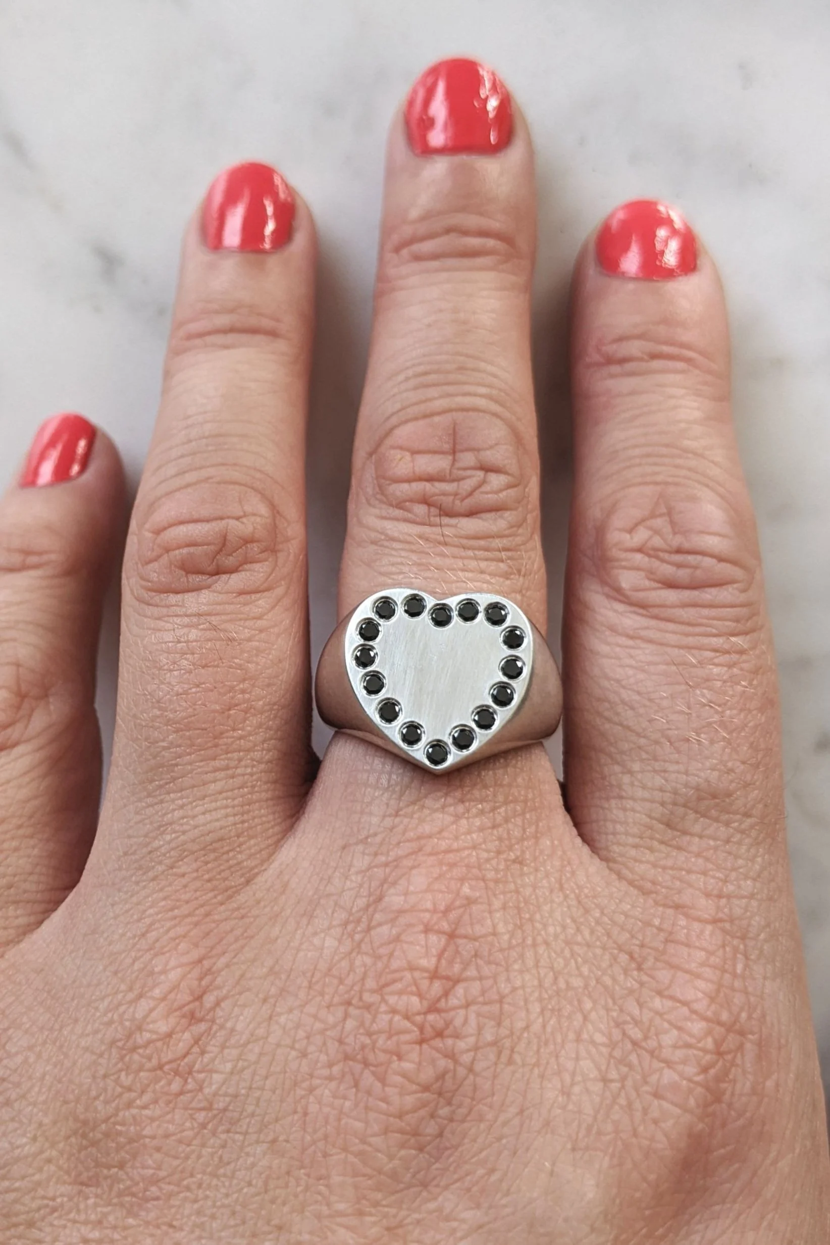 Black Diamond Heart Signet Ring