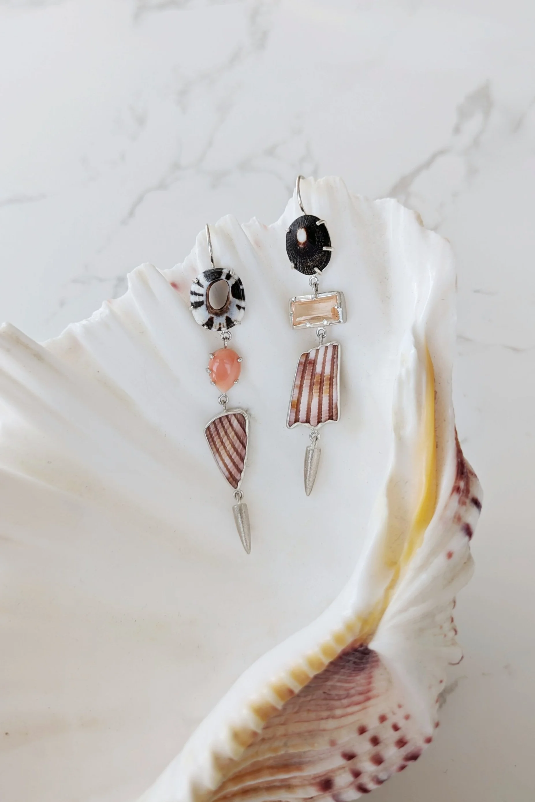 Mismatched Pink and Black Dangle Earrings
