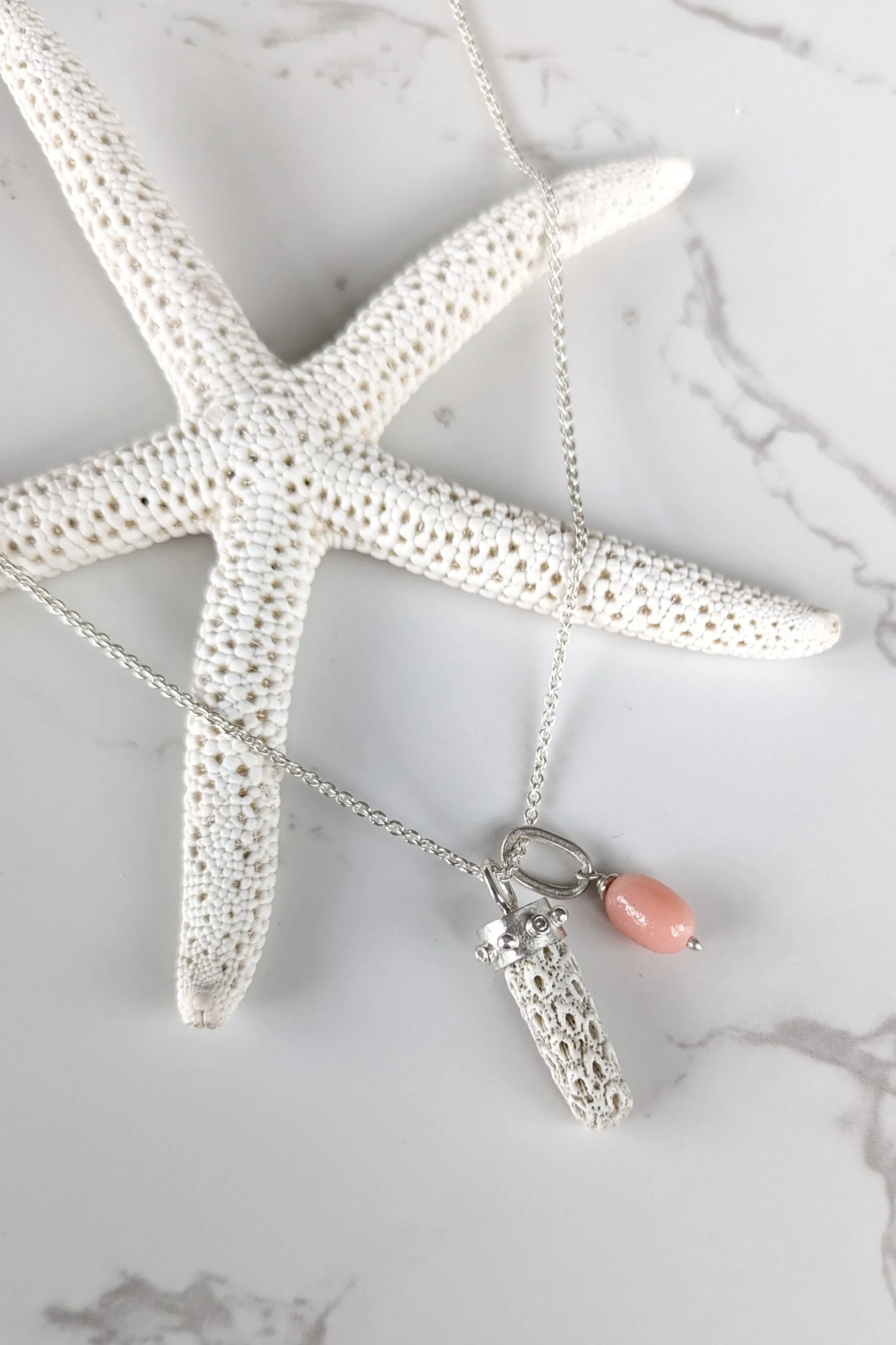 Coral and Diamond Cluster Necklace