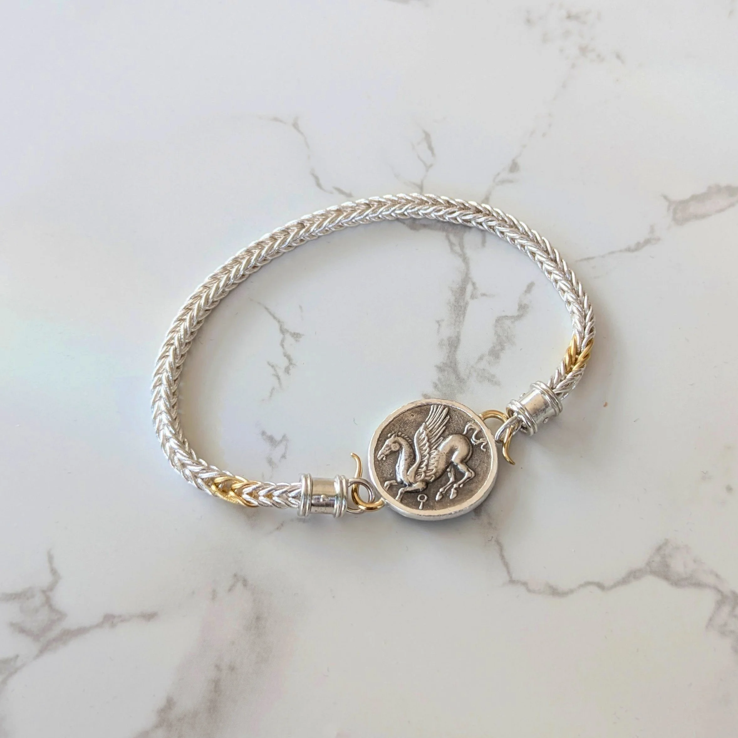 Handmade woven chain coin bracelet