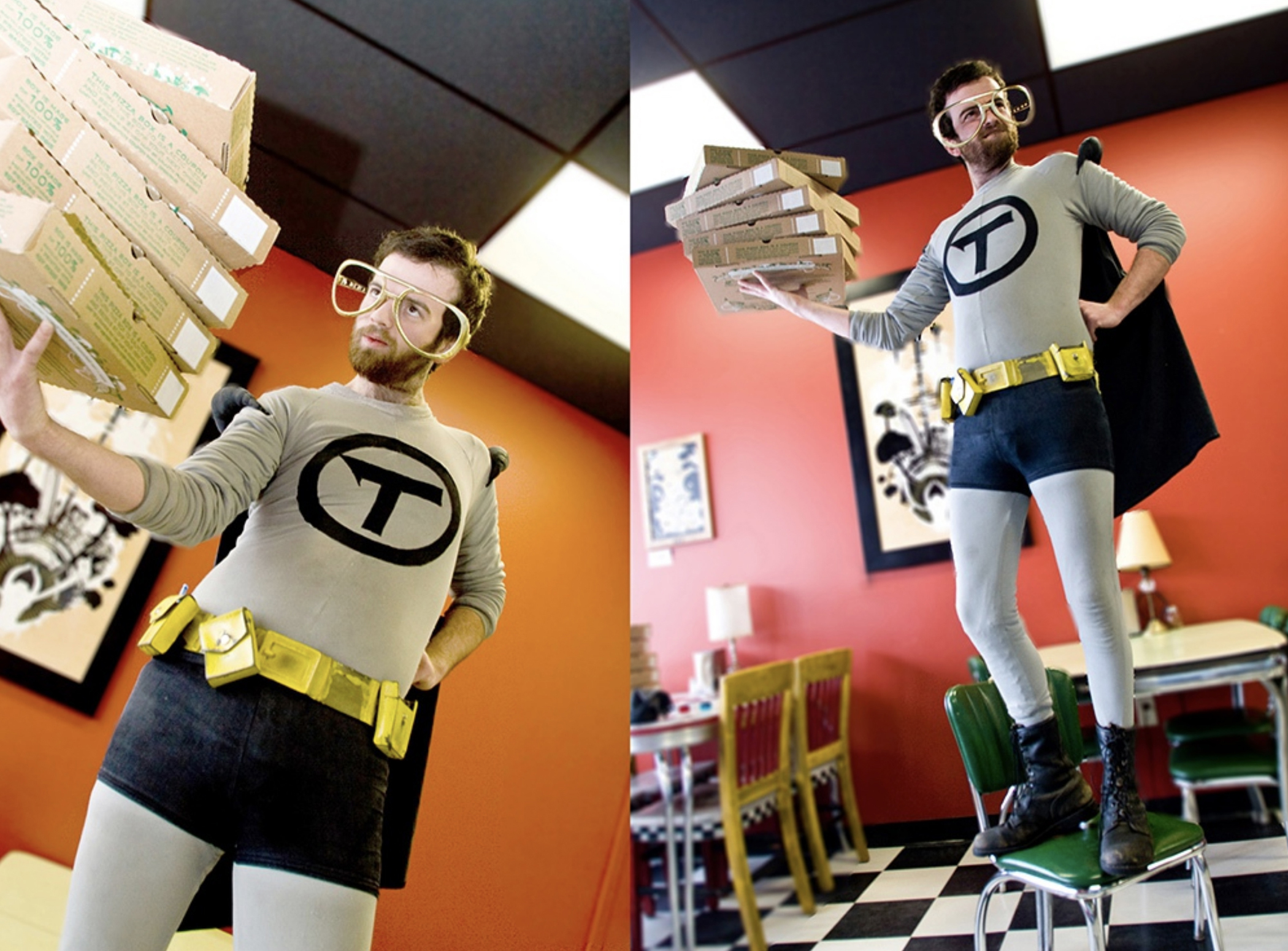 editorial photography galactic pizza superhero