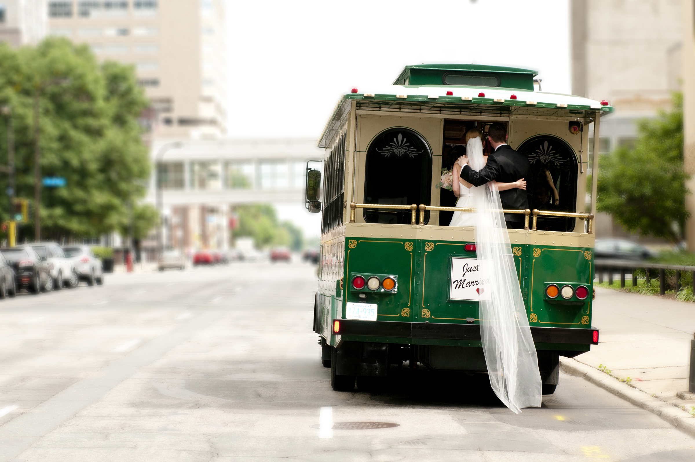 Wedding photography on trolley just married minneapolis