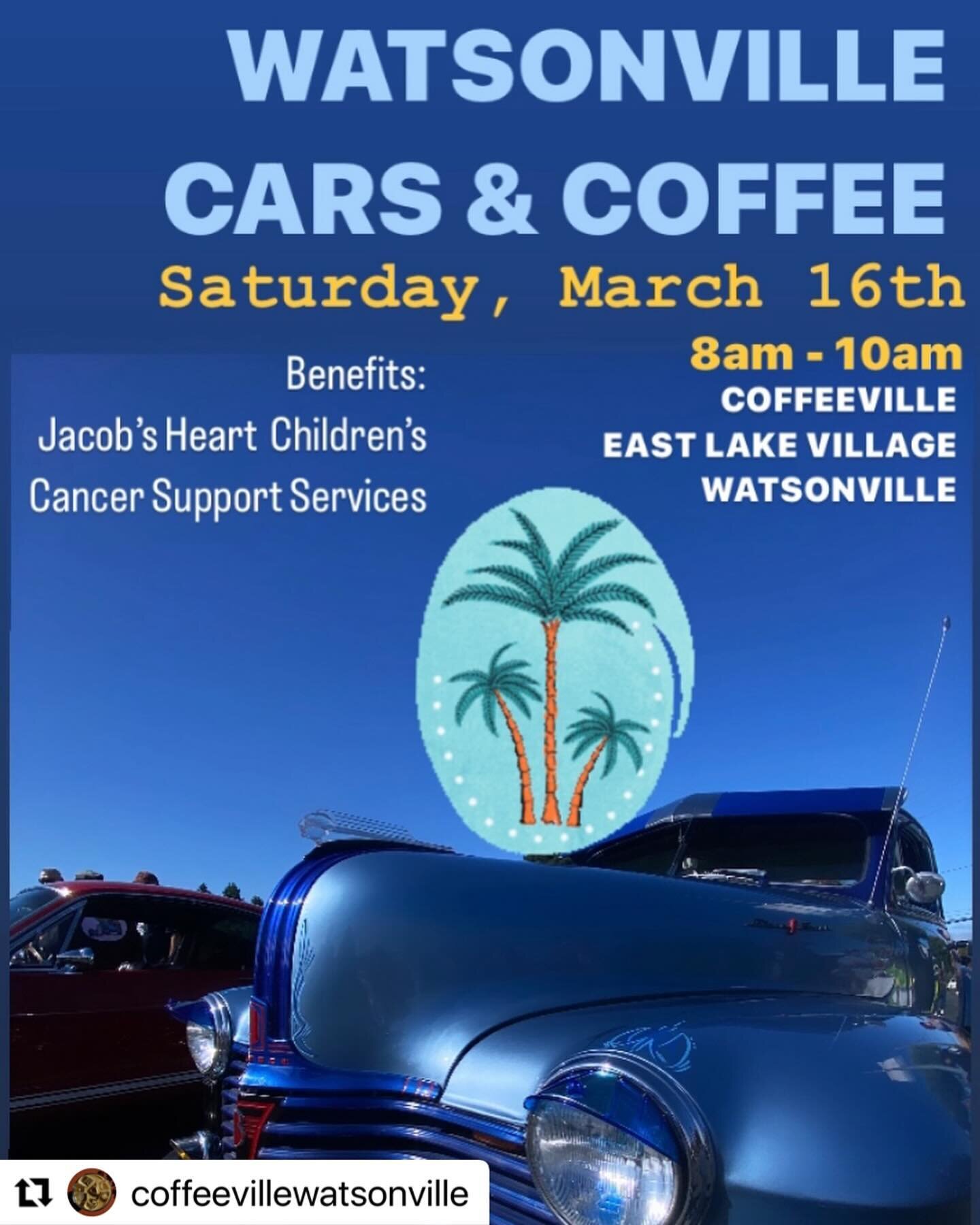 #Repost @coffeevillewatsonville
・・・
Like &amp; share! Excited for some good weather, &amp; ready for some sun &amp; fun tomorrow 💙 Check out our stories to see the amazing raffle donations from @centralcoastace, all proceeds benefit Jacob&rsquo;s He