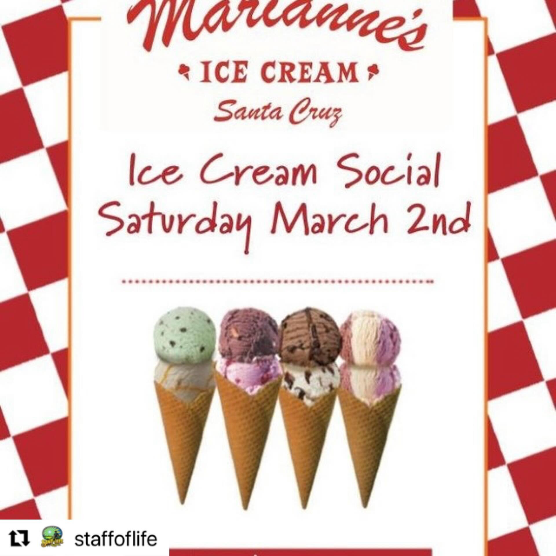 #Repost @staffoflife
・・・
It&rsquo;s always Sunny at Staff of Life Watsonville with Marianne&rsquo;s Ice Cream by the scoop. Join us for our Ice Cream Social today from 12=3 and add a little sunshine to you family! Special pricing and winning wheel!

