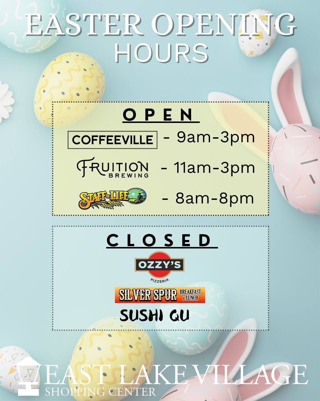 Here&rsquo;s your Easter Day lineup!!!! Start at @coffeevillewatsonville ☕️ head to @staffoflife for anything you need 🥗 then finish at @fruition for some delicious food and beverages 🍻🍳🥂

#watsonville #easter #easterbrunch #coffee #coffeeville #