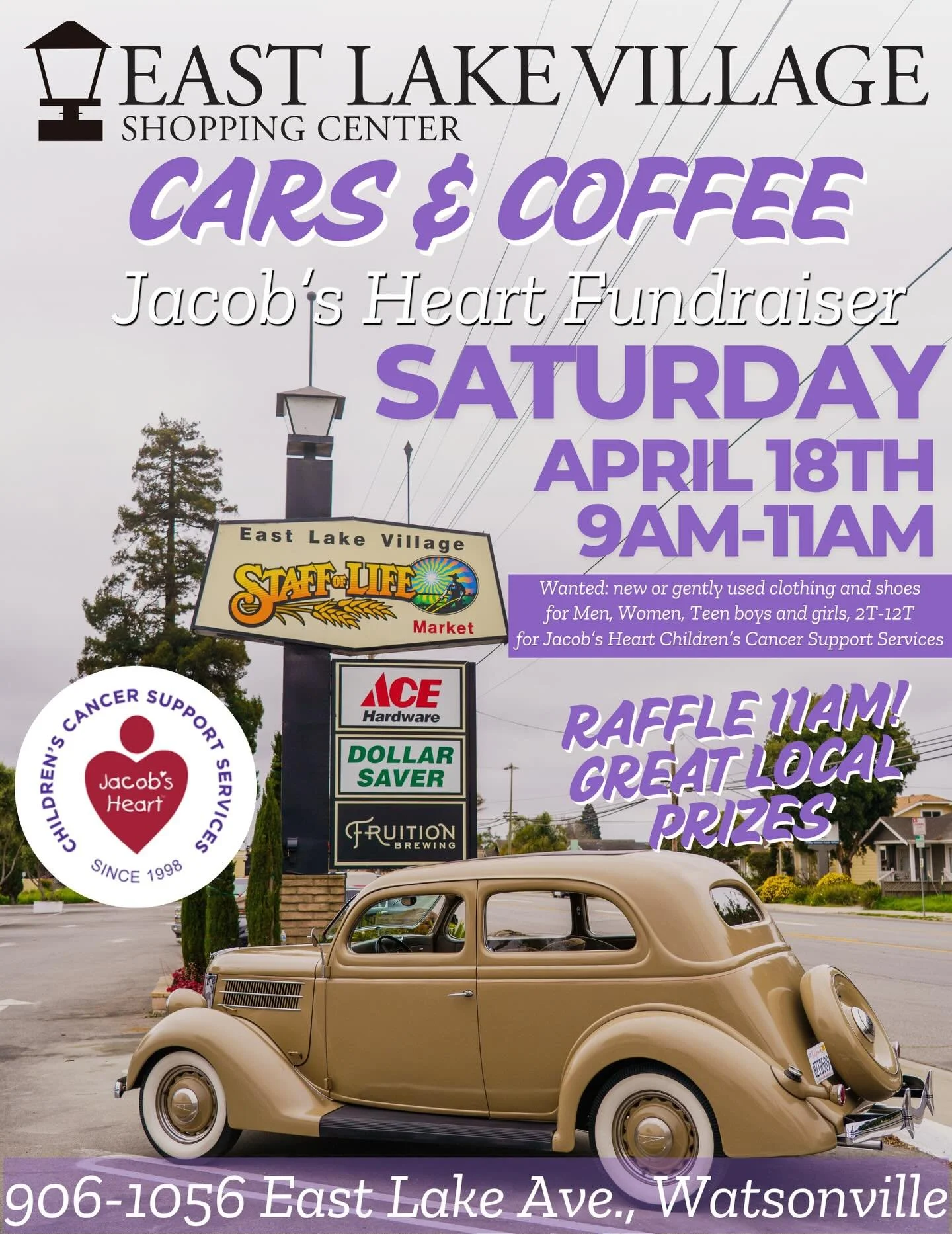 Start your engines for a morning that makes a difference 🚗✨ Join us at East Saturday for Cars &amp; Coffee benefiting @jacobsheartkids &mdash; Jacob&rsquo;s Heart Children&rsquo;s Cancer Support Services.

Bring new or gently used clothing and shoes