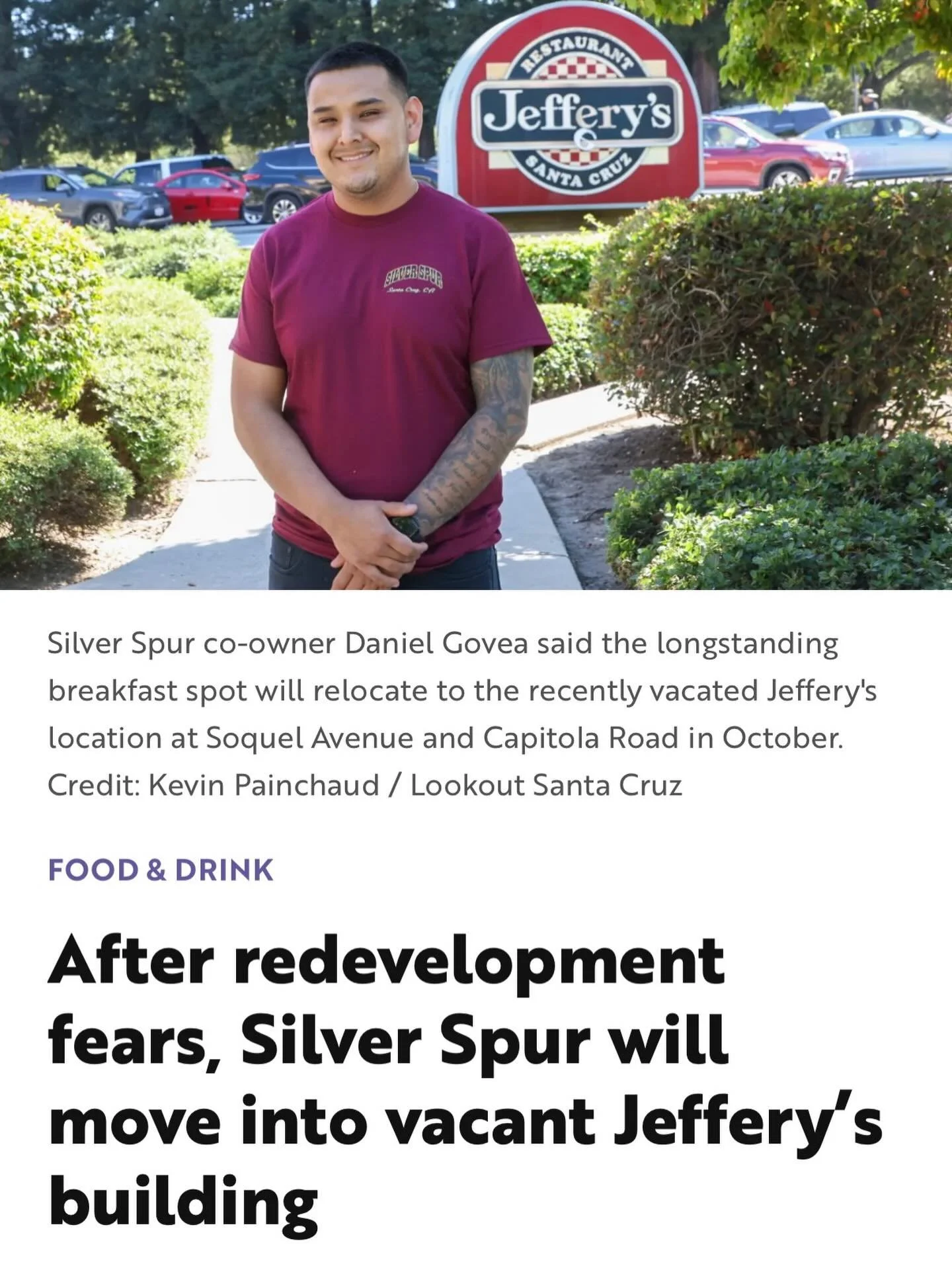 Did you catch the latest article from @lookoutsantacruz by @_lilybelli Lily announcing @silverspurranchco coming to the formerly known Jeffery&rsquo;s Diner location? Such exciting things on the horizon for our community. ✨

A great reminder to shop 
