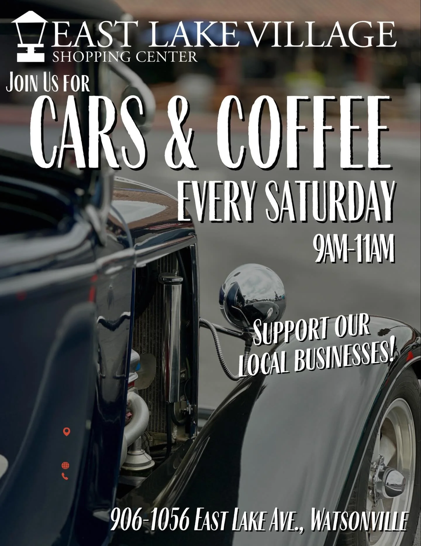 Start your Saturday with caffeine and chrome at Cars &amp; Coffee.  Cruise in, grab a cup, and hang out with fellow car lovers at our weekly show with @carsandcoffeewatsonville ☕️ 🚗 

#CarsAndCoffeeWatsonville #EastLakeVillage #WatsonvilleEvents #Ca