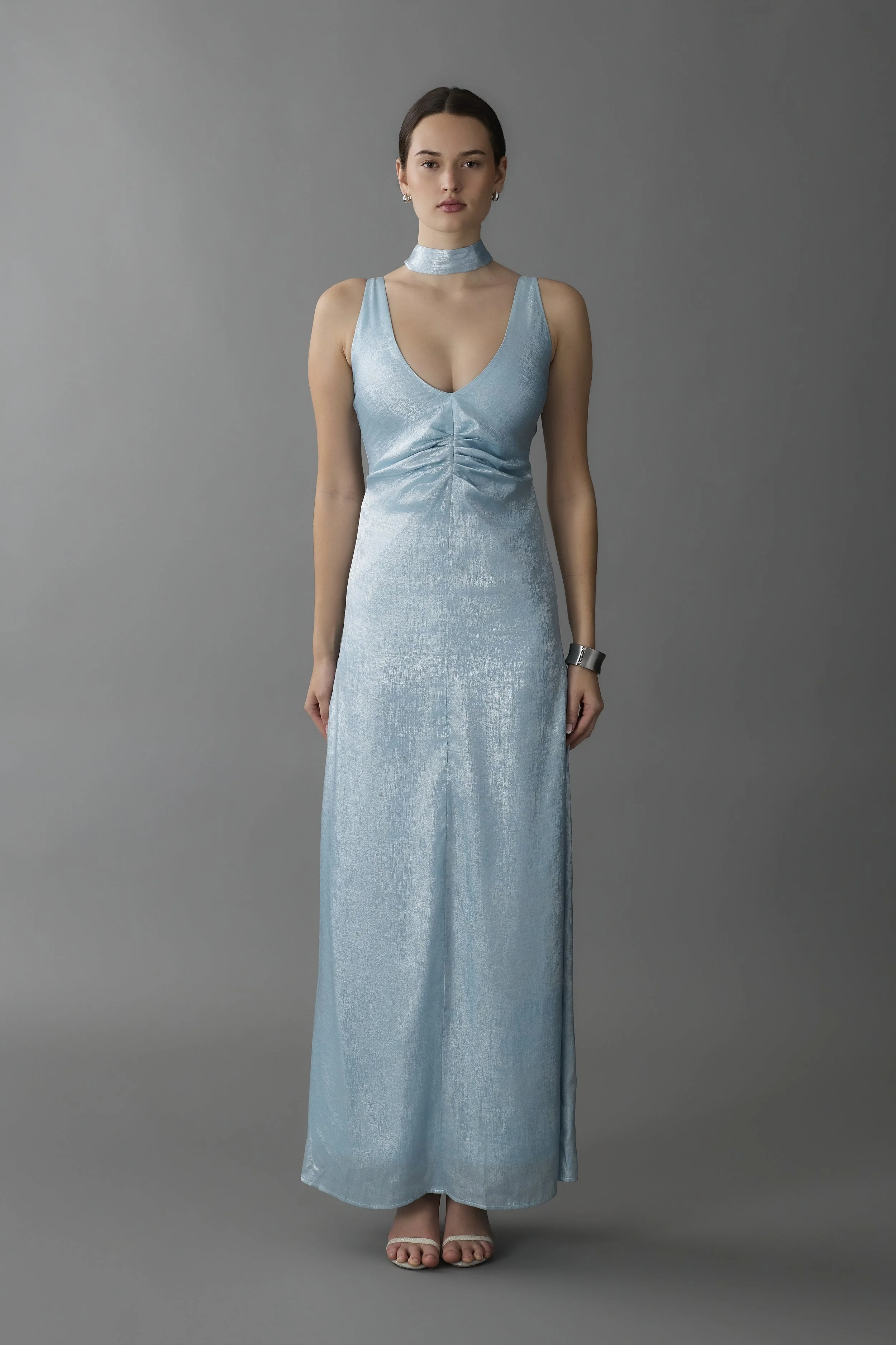 Pleated V-Neck Gown- Blue 3.jpg