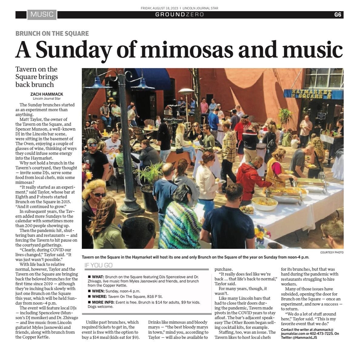 A little write up from @journalstarnews  about Brunch coming up this Sunday August 20th from Noon to 4pm.
#brunchonthesquare #tavernonthesquare