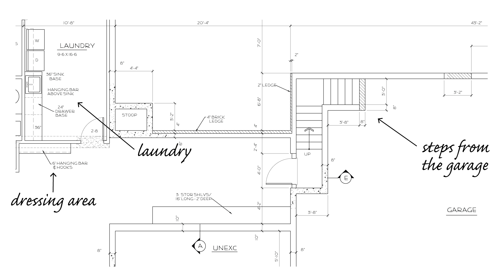 Future basement plans including steps from the garage to the laundry.