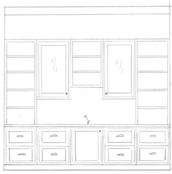 A sketch of the built-ins planned for the south wall.