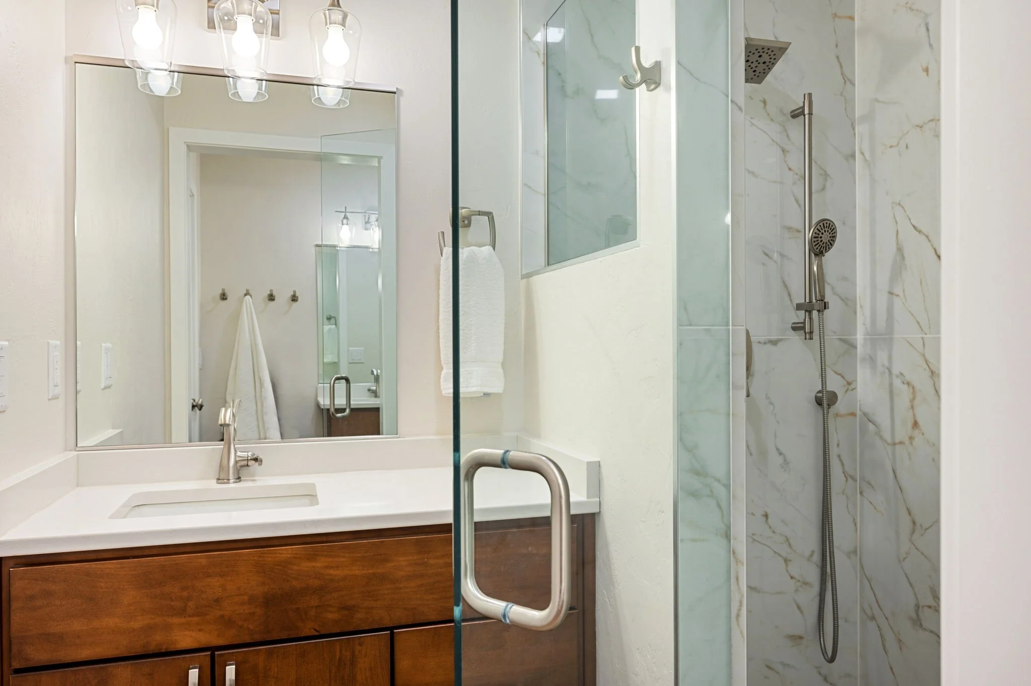 Start (or end) your day with a refreshing and luxurious shower at A8 🚿 The perfect mix of spa-like calm and energizing vibes&mdash;just what you need before (or after) a Door County adventure.

🌲How to Book Your Stay
To rent A8 Evergreen Hill, call
