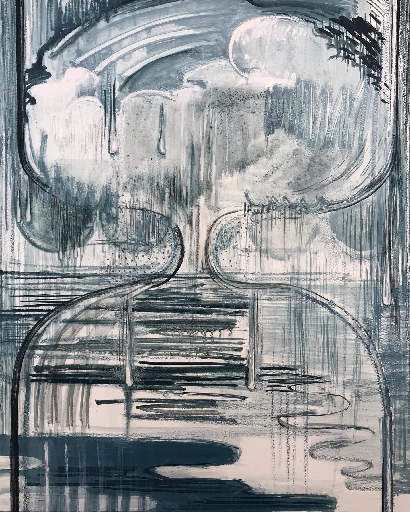 Another little grisaille... thanks to @unoeuf for the visit and conversation that catalyzed this foray into gray and thanks to Jasper Johns whom I&rsquo;m always thinking about...
Raincloud in a Bottle, 2021
oil, enamel, canvas, 20&rdquo; x 16&rdquo;