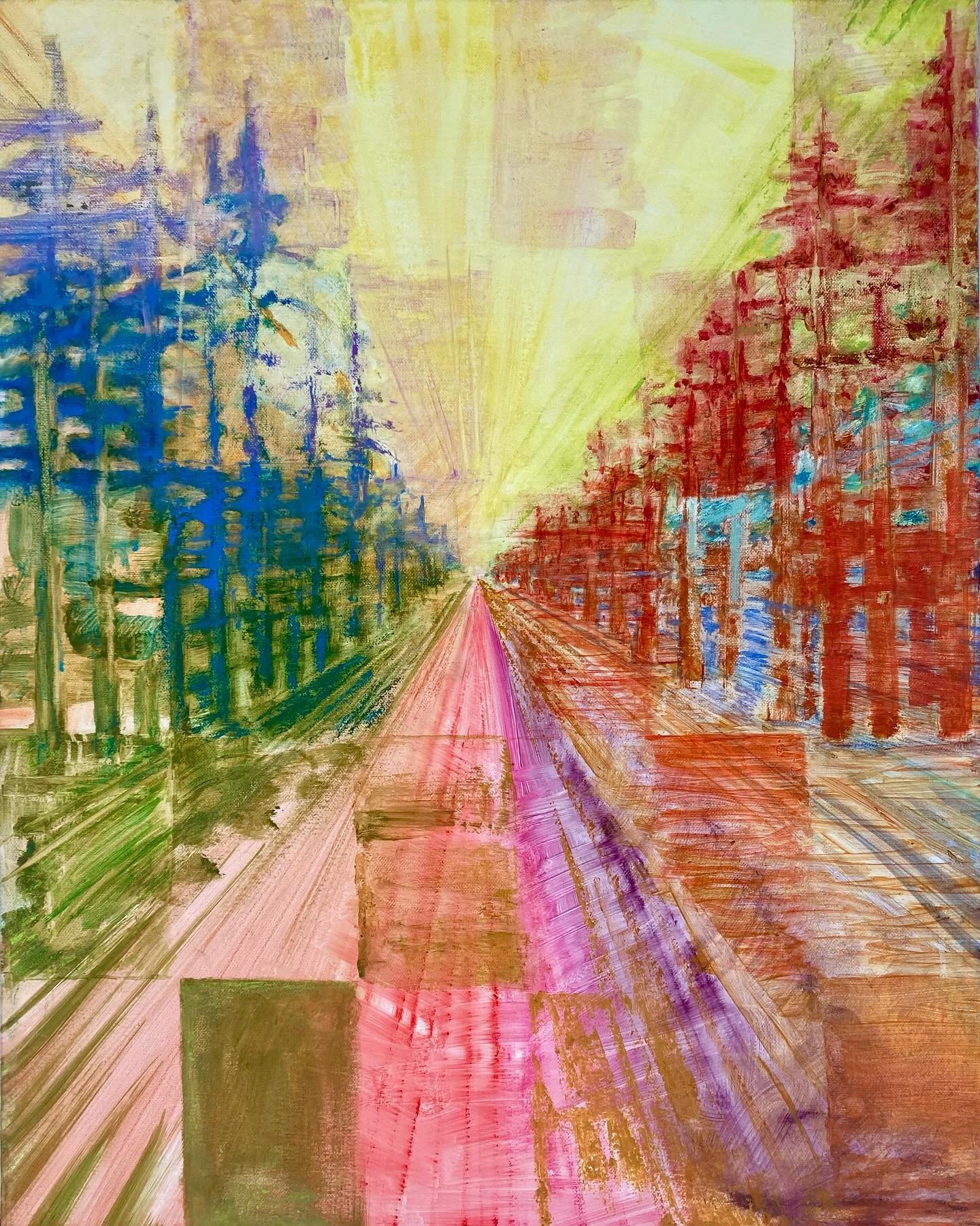 Painting Road (mirrors in the roadway), 2024
oil, canvas, 20&rdquo; x 16&rdquo;

Recently I&rsquo;ve been scratching at my memory bank vaguely recalling some literary reference to a mirror placed at the center of a road, with fatal hijinks ensuing&he