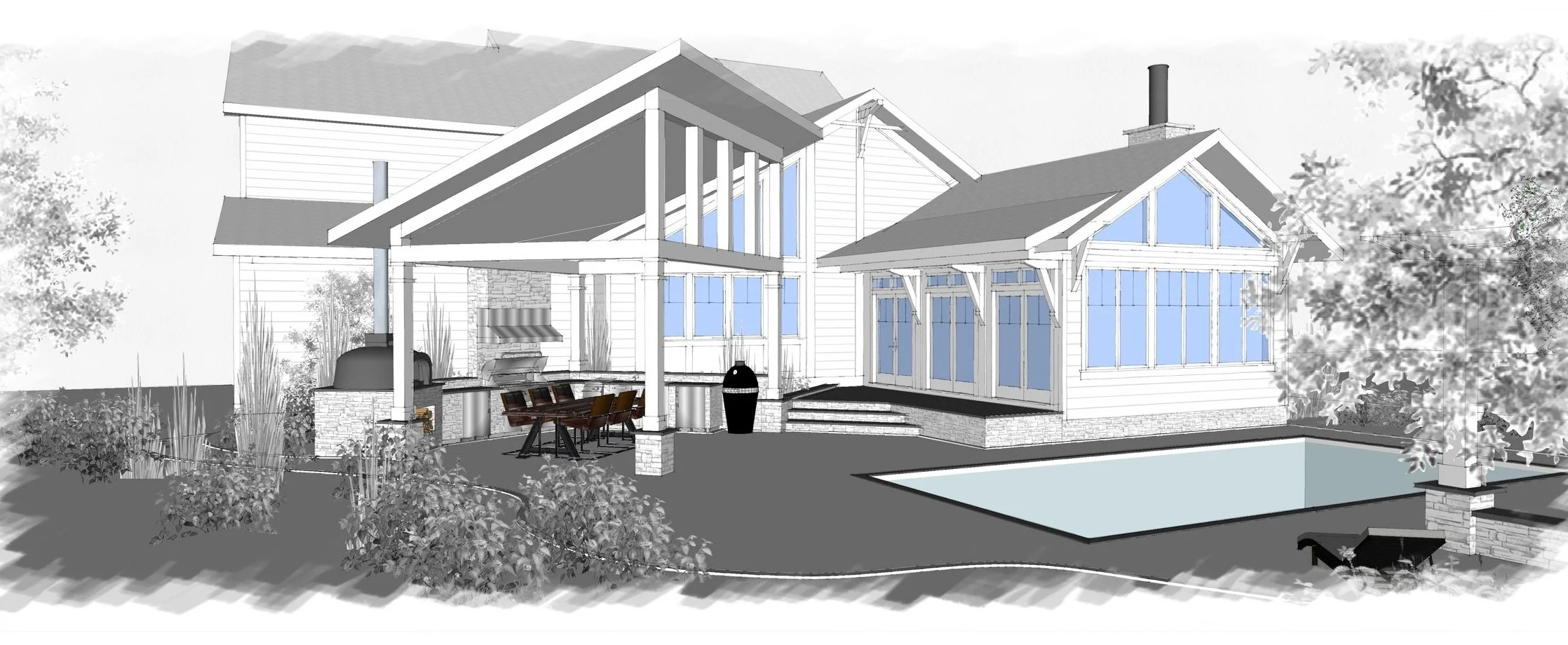 Model View @ Outdoor Kitchen / Modern Living Addition