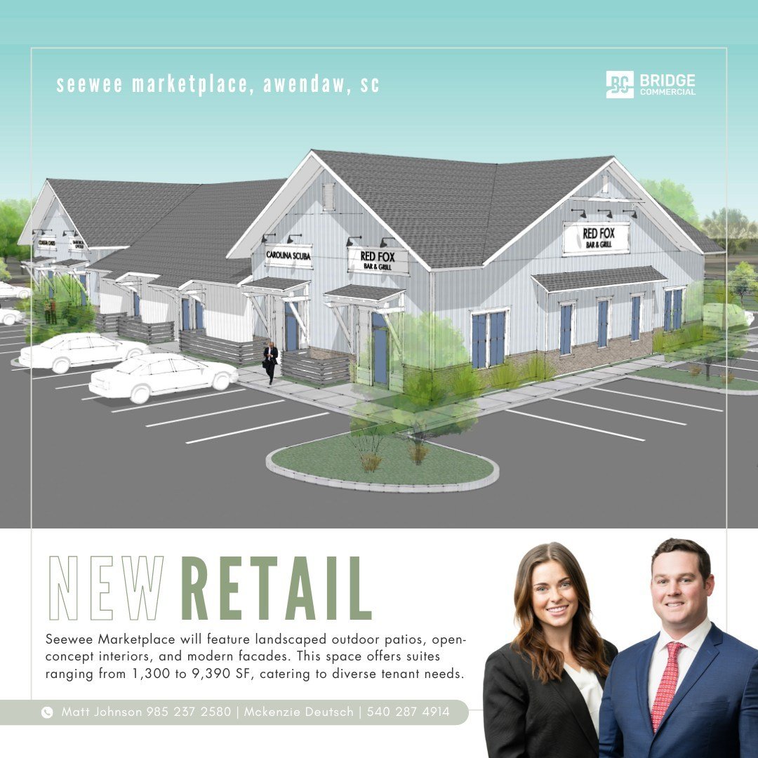 New Listing Alert! 🔔⁠
⁠
Introducing Seewee Marketplace, a first-generation retail center in Awendaw, South Carolina. With suites ranging from 1,300 to 9,390, it presents an unparalleled opportunity for entrepreneurs, retailers, and investors alike.⁠