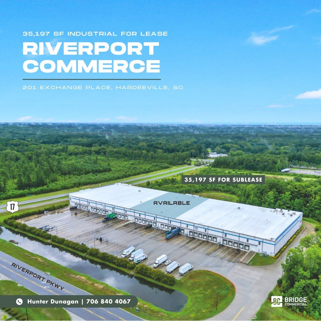 Riverport Commerce Park | Building 1 For Sublease⁠
⁠
📍201 Exchange Place, Hardeeville, South Carolina⁠
⁠
 Building 1 offers 35,197 square feet of industrial space available for sublease. This true Class A warehouse development is ideally located jus