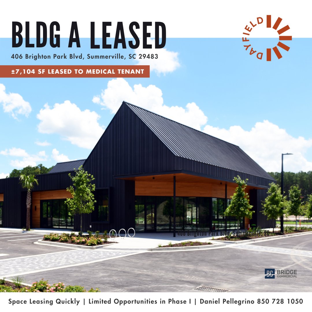 Dayfield Park | Office &amp; Retail Space For Lease!⁠
⁠
Building A Leased! 7,104 SF leased to a medical tenant. Space leasing quickly, limited opportunities in Phase I. ⁠
⁠
Nexton's office and retail destination is designed to provide employee-centri