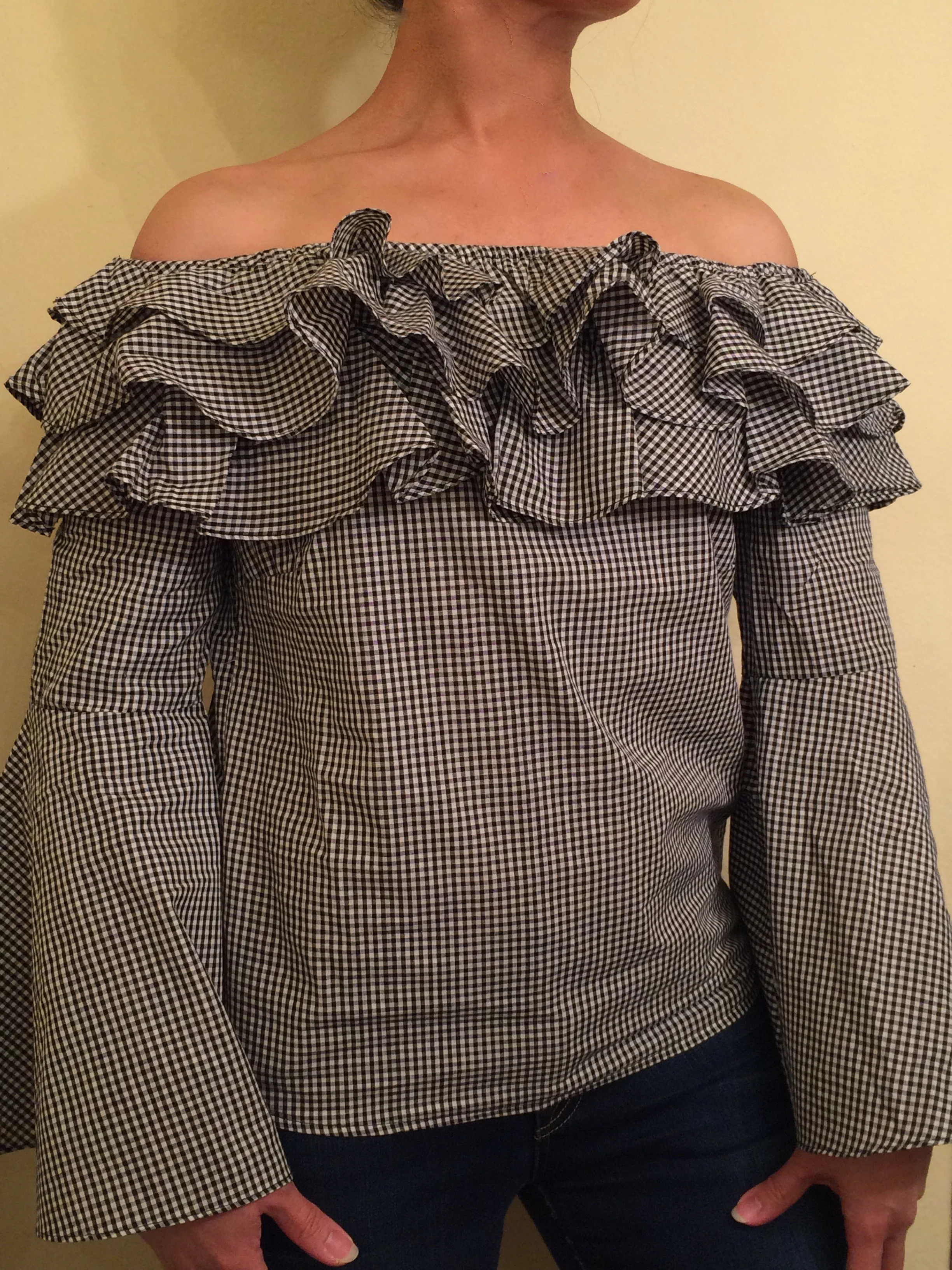 Black and White Checkered Multi Ruffled Blouse (Final Sale)