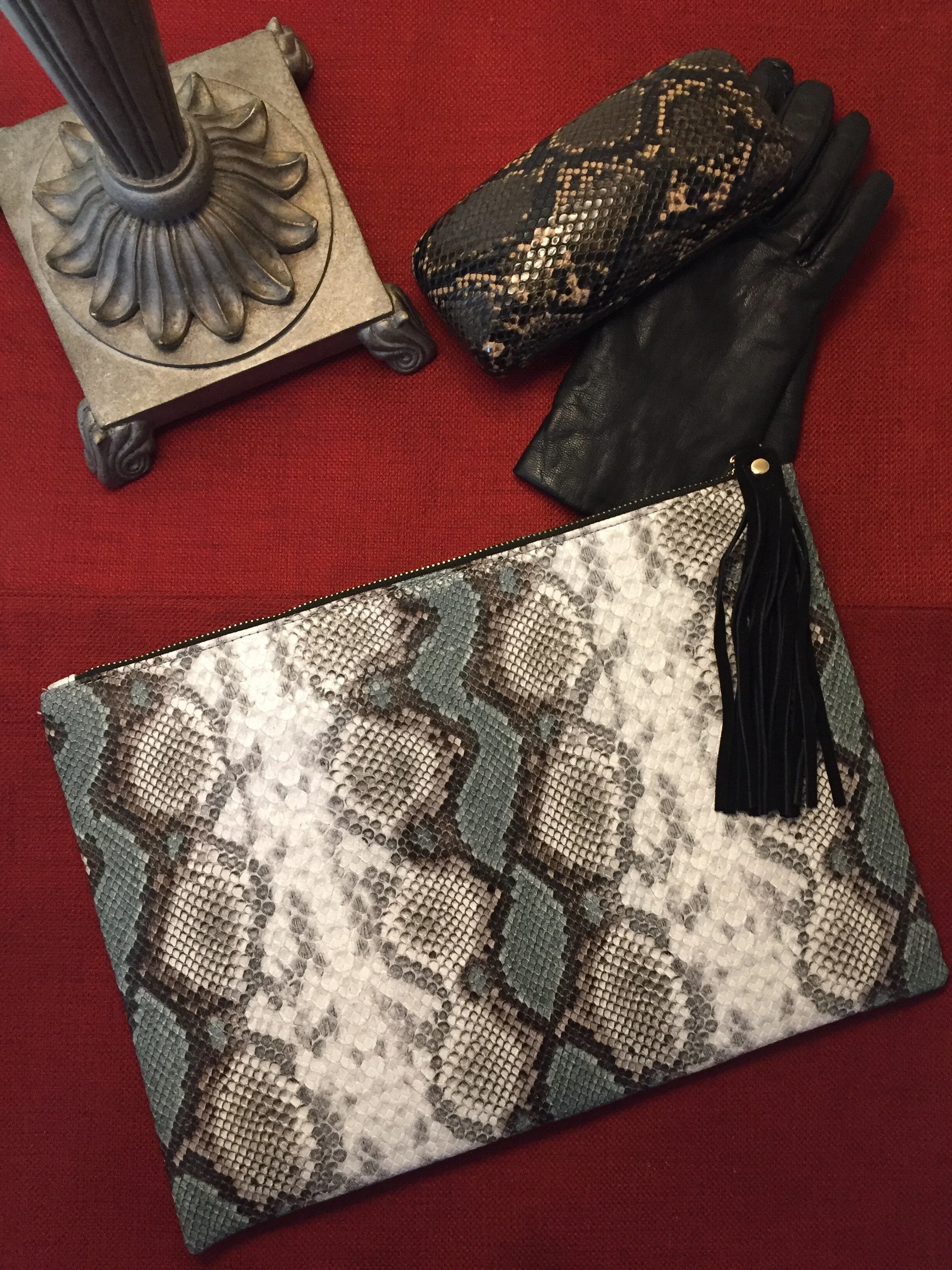 Mint Green Snake Print Clutch (Final Sale)