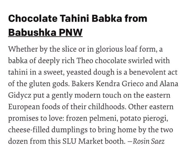 Thanks @SeattleMet/@rosink! We love the phrase &quot;gently modern touch&quot; to describe what we do and we're so honored to be featured with so many other fantastic small businesses. (Our babka is always available by the slice at @slumarket on Satu