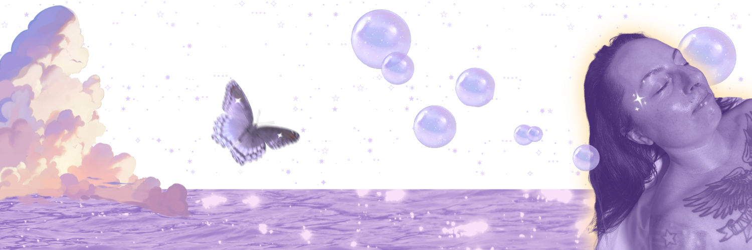 Abstract banner artwork representing gentle skincare, makeup, and self care