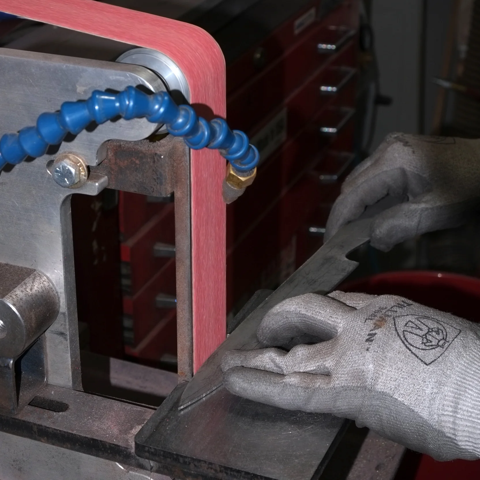 The shape is further refined on the belt grinder.