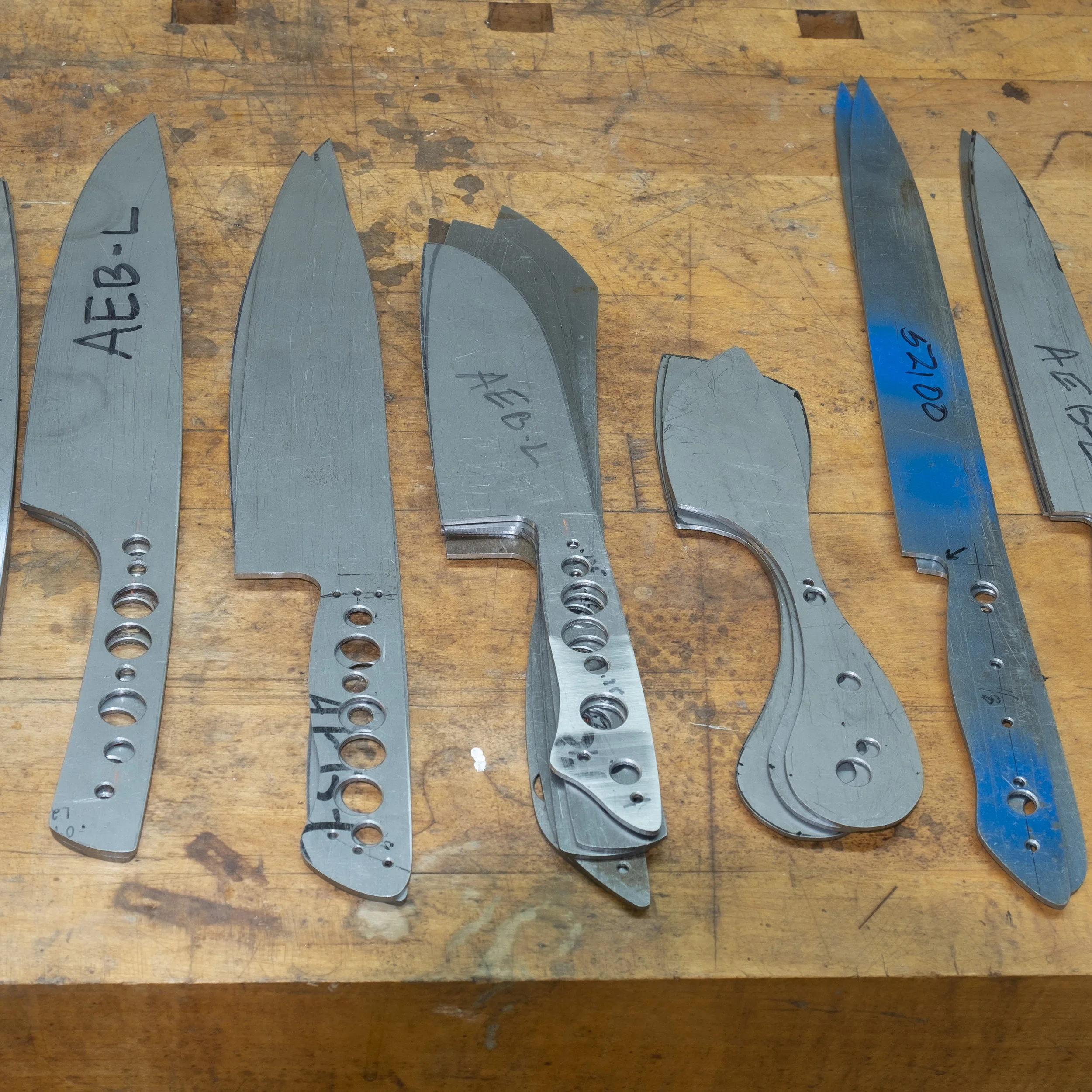 A Selection of knife blanks ready to be sent out for heat treating (hardening).