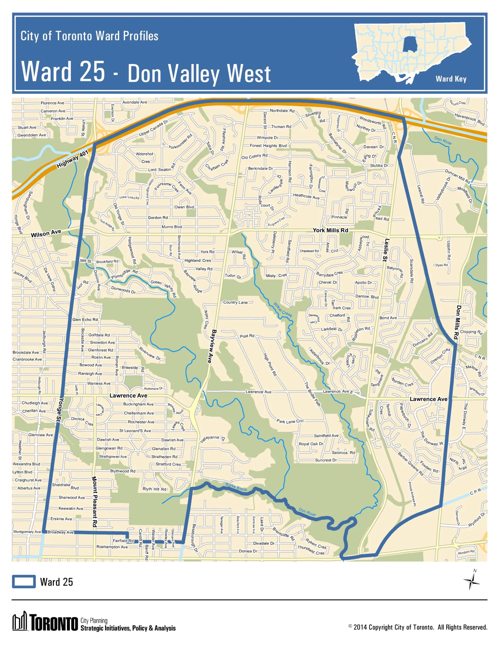 The current Ward 25 boundaries that will no longer be in place following the October 22 Municipal Election.
