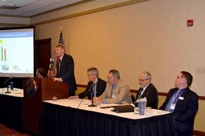 UK agricultural economist Will Snell presents during the 2017 Agricultural Economic Outlook at Kentucky Farm Bureau. PHOTO: Katie Pratt, UK Agricultural Communications