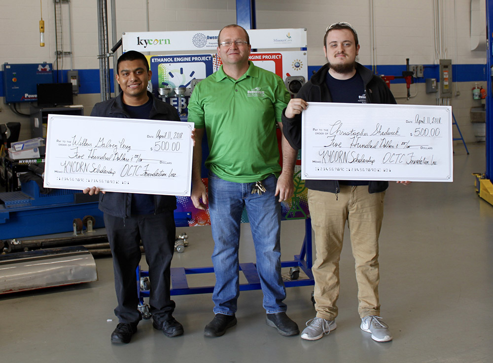 Perez and Shadwick are pictured with OCTC Automotive Technology instructor Fred Wright.