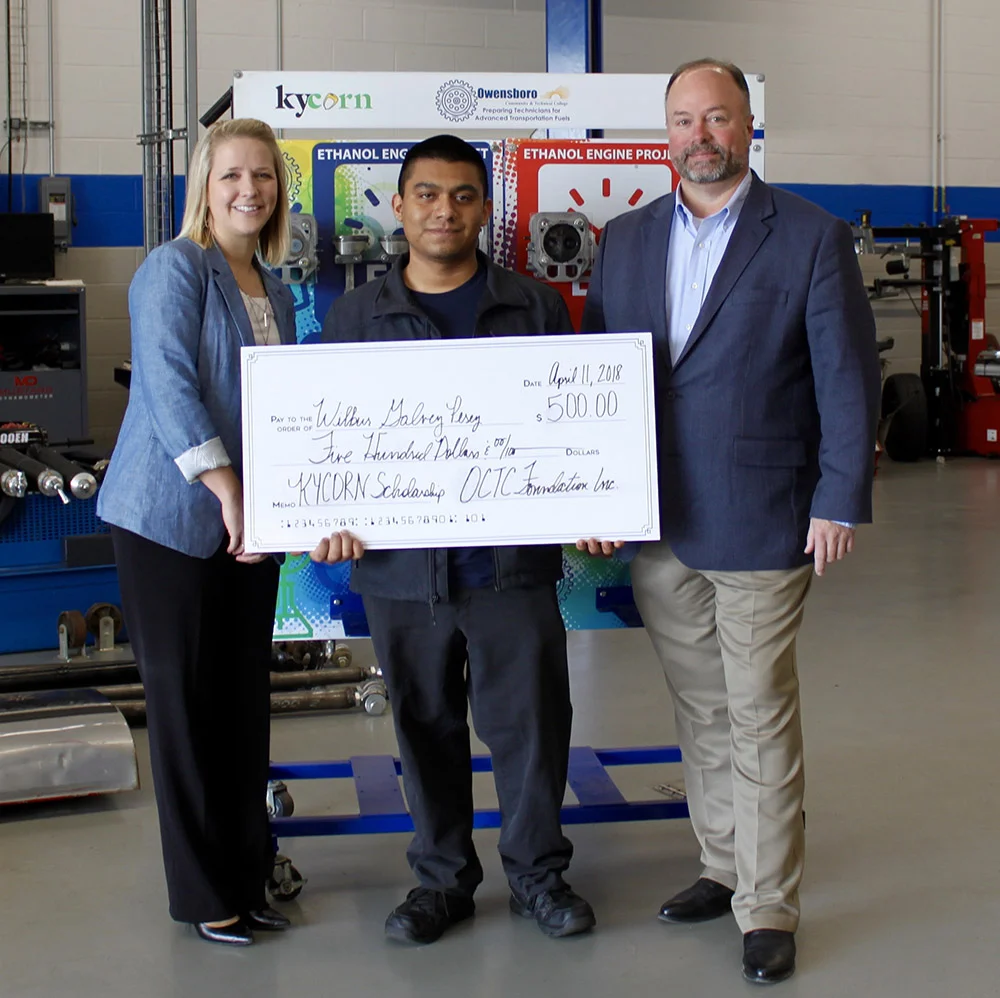 Wilbur Perez pictured with Andrea Borregard, OCTC Director or Financial Aid, and Mike Rodgers, Interim Vice President of Institutional Advancement