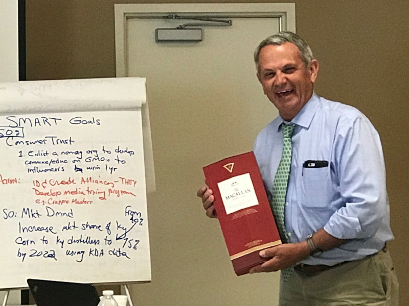 Steve Isaacs facilitated KyCorn's strategic planning session and received a special "thank you." He is a huge fan of scotch whiskey.&nbsp;