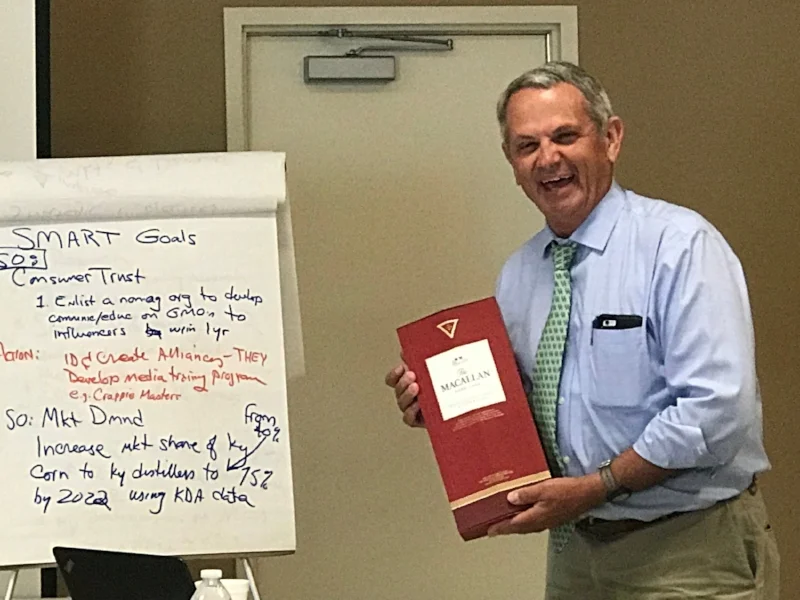 Steve Isaacs facilitated KyCorn's strategic planning session and received a special "thank you." He is a huge fan of scotch whiskey. 