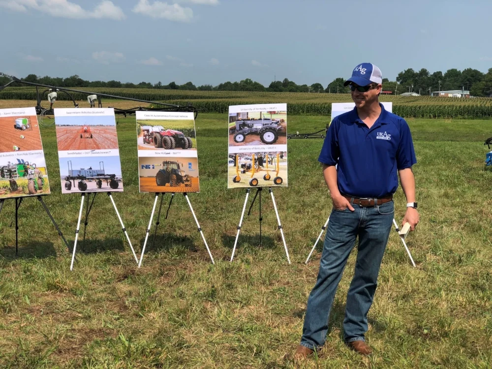 Jordan Shockley discussing precision agriculture research. UK has an outstanding precision ag research program, which ranked in the top 25 in the world.
