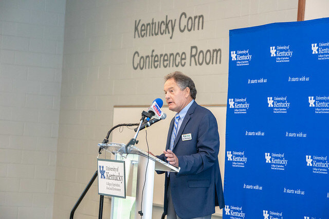 KyCorn Promotion Council Chairman Ray Allan Mackey spoke at the Ribbon Cutting Ceremony.