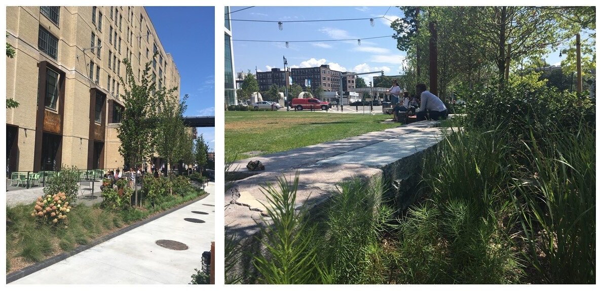 Well-designed edges fronting on green space and the Time Out Market at 401 Park Drive Boston
