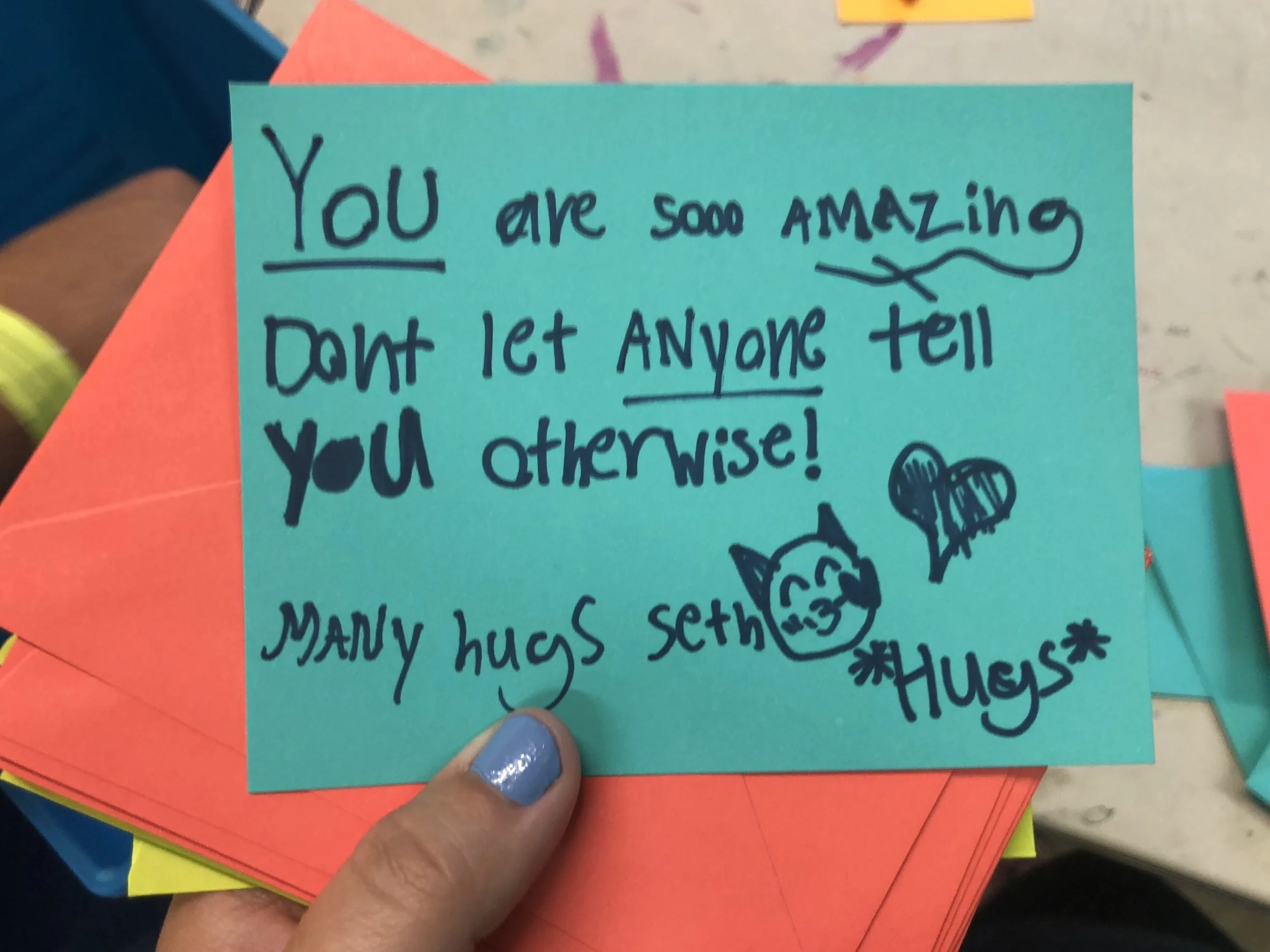 Card written by a middle school student to give to the homeless! 
