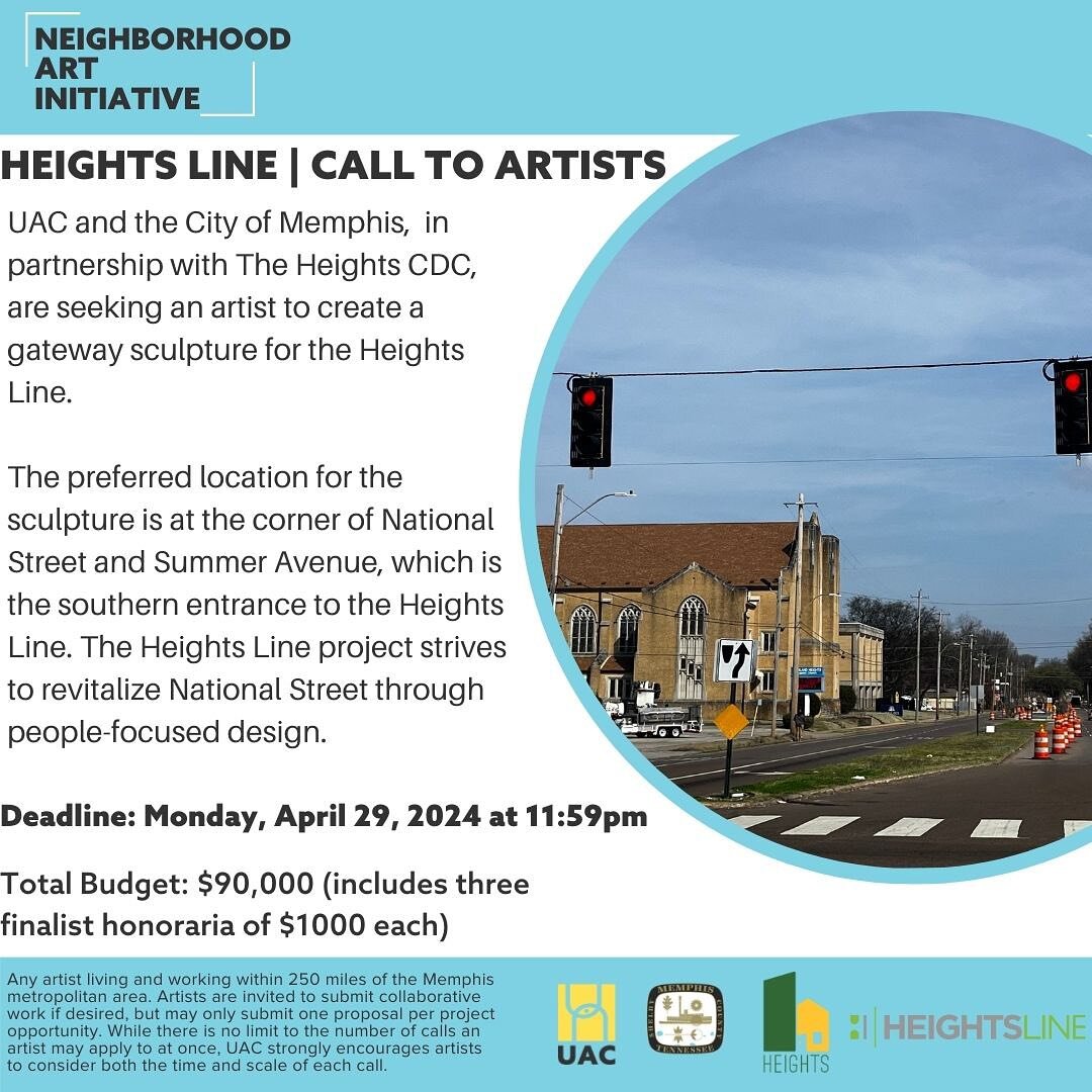 UAC and the City of Memphis, in partnership with The Heights CDC, are seeking an artist to create a gateway sculpture for the Heights Line. The preferred location for the sculpture is at the corner of National Street and Summer Avenue, which is the s