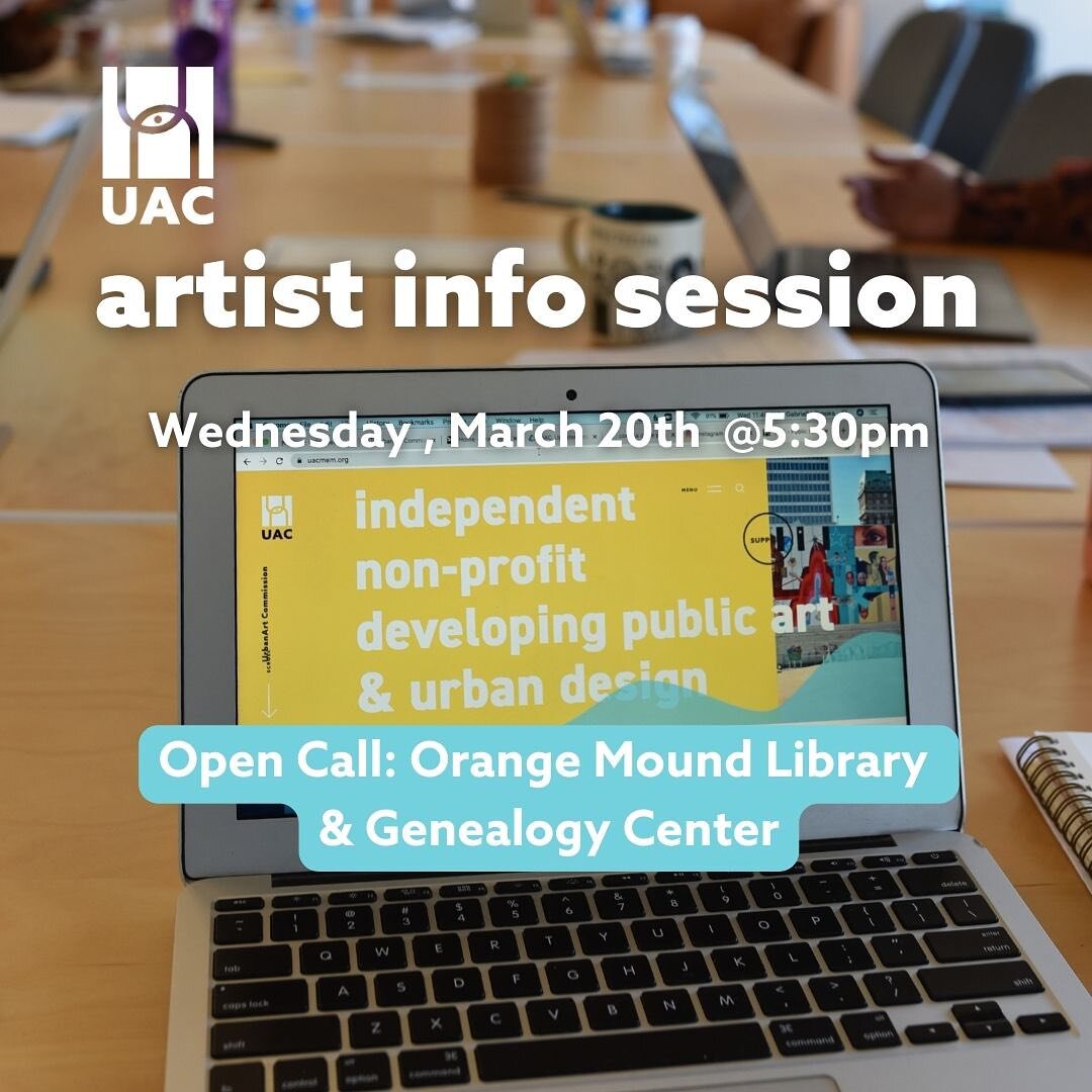 UAC is hosting an information session covering the details of our Orange Mound Library and Genealogy Center call to artists on Wednesday, March 20th, 2024 at 5:30pm. 

There is a Zoom option for those unable to join us in-person. The session will be 
