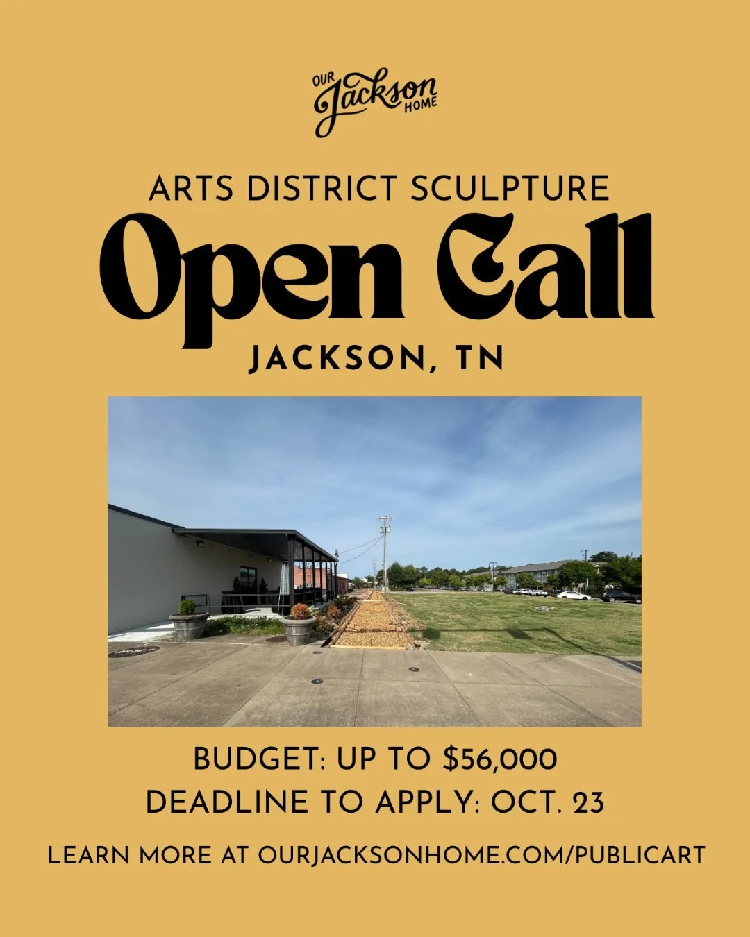 🚨 Artist Call Alert 🚨

Our Jackson Home, in partnership with the City of Jackson, is seeking regional artists to create a sculpture installation for the Arts District in Jackson, TN! 🎨✨

📍 Location: Highland Ave. sidewalk, 217 N Highland Ave., Ja