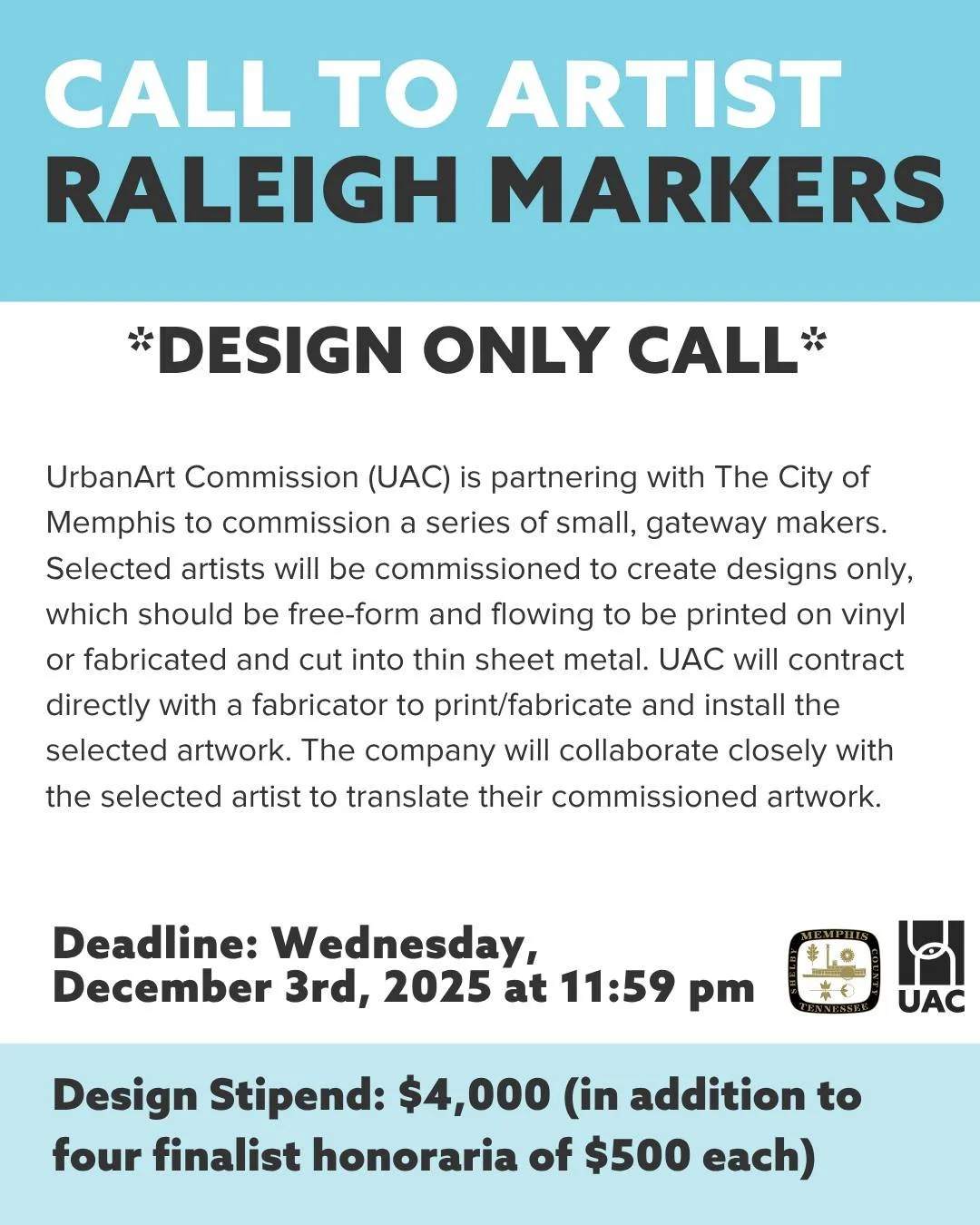 🚨 New Artist Opportunity! 🚨 UrbanArt Commission is excited to announce a Design Only call for artists for the Raleigh Markers Project — a series of small gateway markers celebrating the history, culture, and bright future of the Raleigh commu