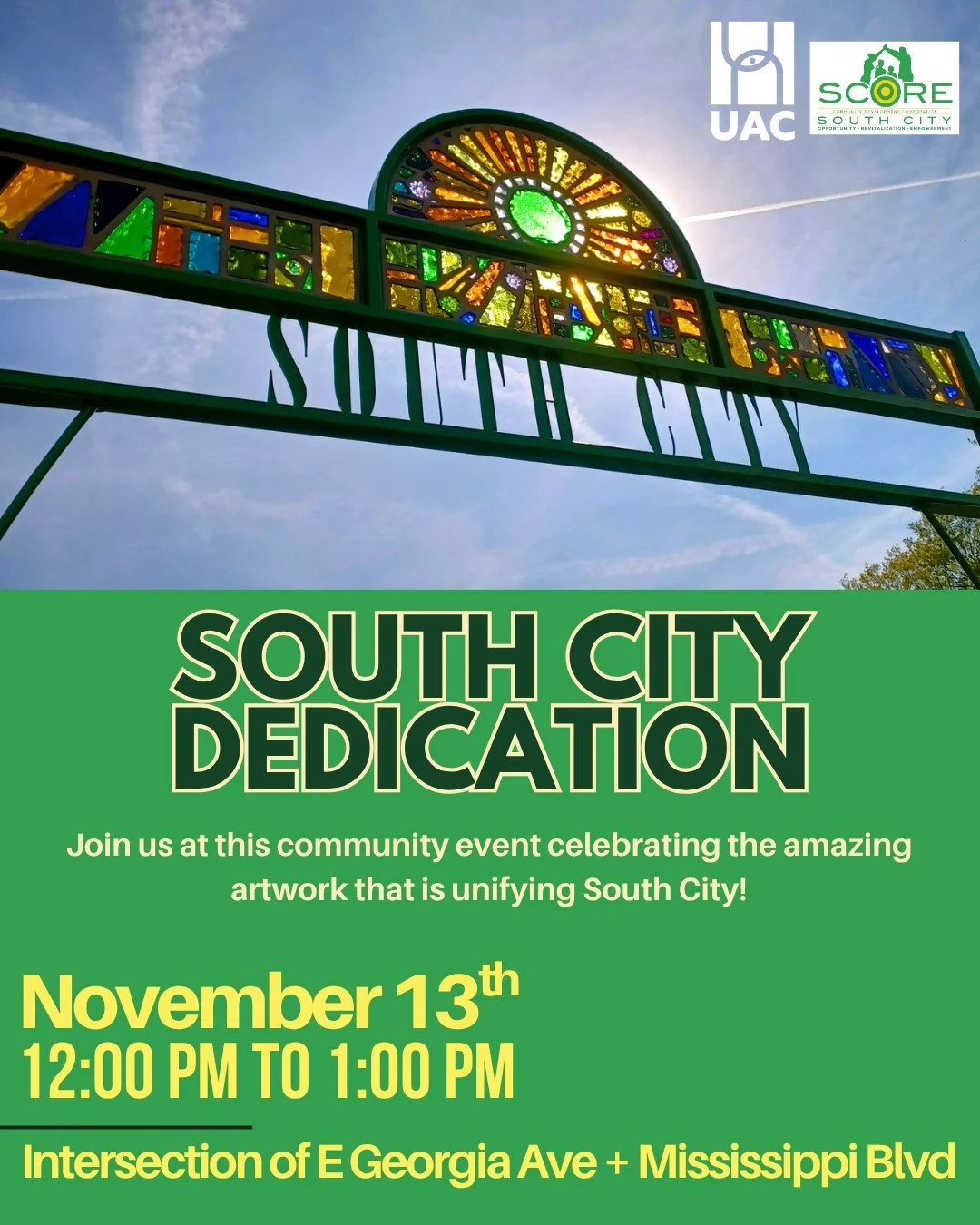 South City Dedication | FREE Community Event Hosted by UrbanArt Commission 📅 Thursday, November 13 🕛 12:00–1:00 PM CST 📍 South City, Memphis (Intersection of East Georgia Ave and Mississippi Blvd) 👥 All ages | In person About this Event Joi