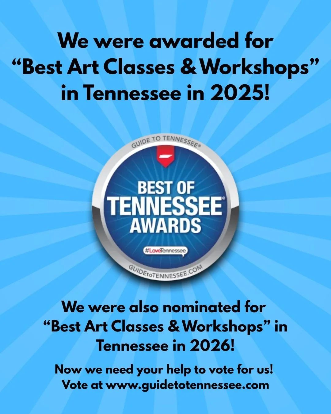 This year, we were awarded BEST ART CLASSES &amp; WORKSHOPS in Tennessee in 2025! Thank you so much to all the readers and editors who voted for us! We&rsquo;ve been nominated again for next year! Vote for UrbanArt Commission! We&rsquo;re honored to 
