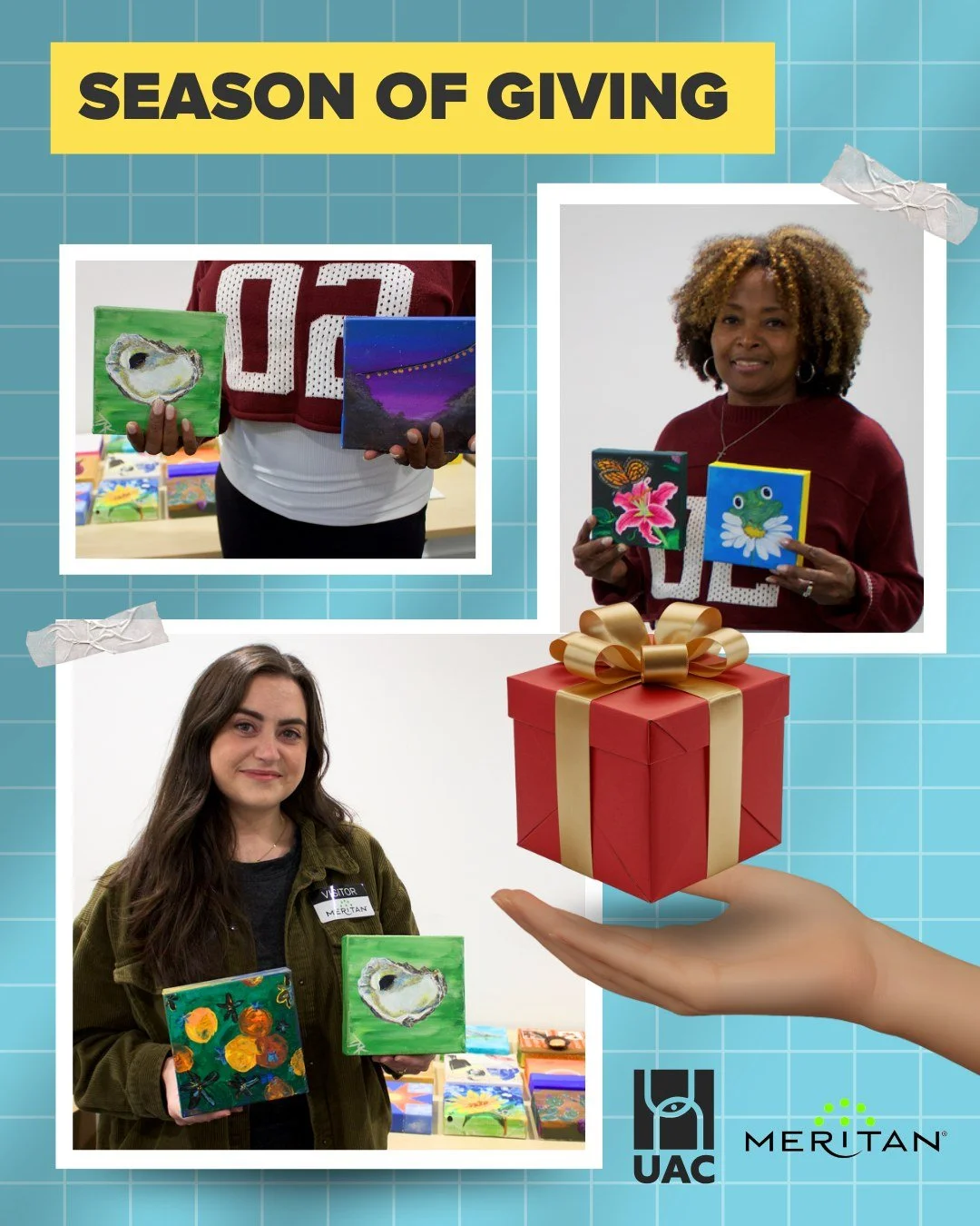 This holiday season, UAC donated 75 canvases through Canvas for a Cause to Meritan Silver Bells program! 🎁✨ We hope these Silver Bells enjoy their canvases &mdash; each one a special gift from local Memphis artists. 🎨💙 Thanks to your generous supp