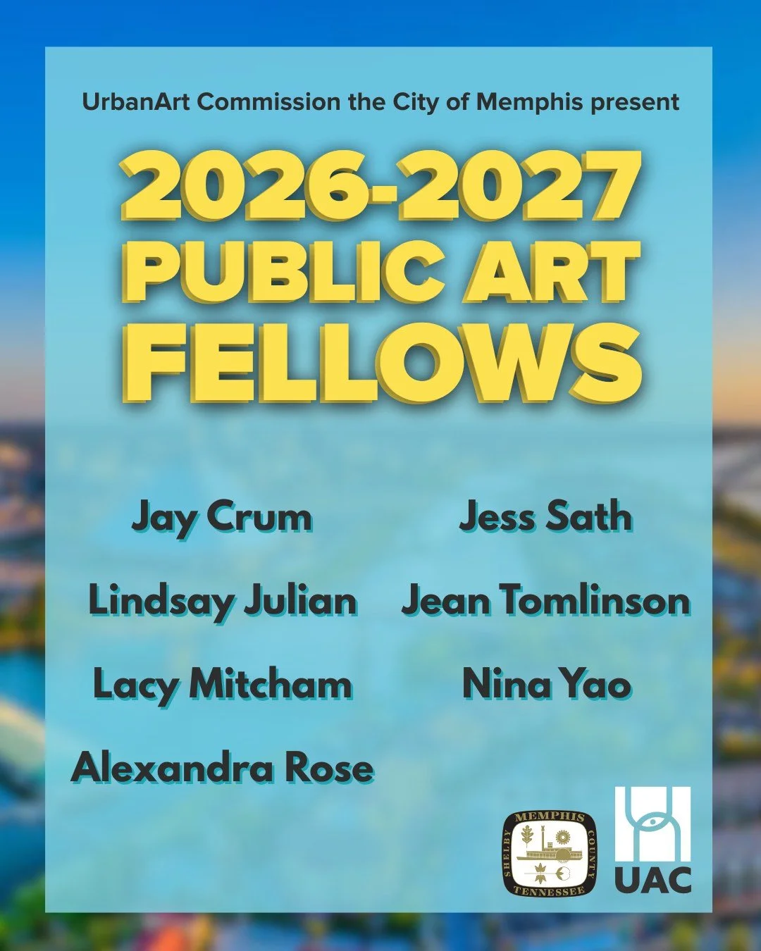 We&rsquo;re proud to introduce the 2026&ndash;2027 Public Art Fellows at the UrbanArt Commission 🎉 

In partnership with the City of Memphis, this city-funded fellowship supports seven Memphis-based sculptors &mdash; one representing each of our cit