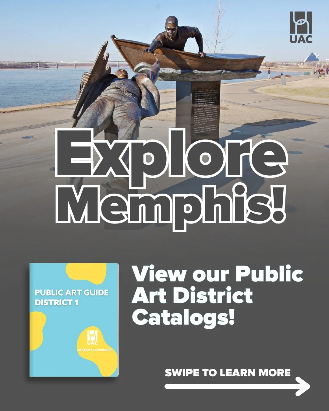Explore Memphis using our Public Art District Catalogs! Our catalogs highlight public art projects installed throughout Memphis, organized according to district. These projects are managed and maintained by UrbanArt Commission, thanks to our Percent-