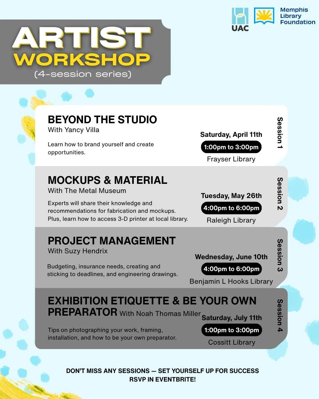 We are excited to announce the 2026 Artist Workshop Series, a unique opportunity for artists to enhance their skills through free workshops led by industry professionals. 

From April to July, there will be an artist workshop hosted by an artist prof