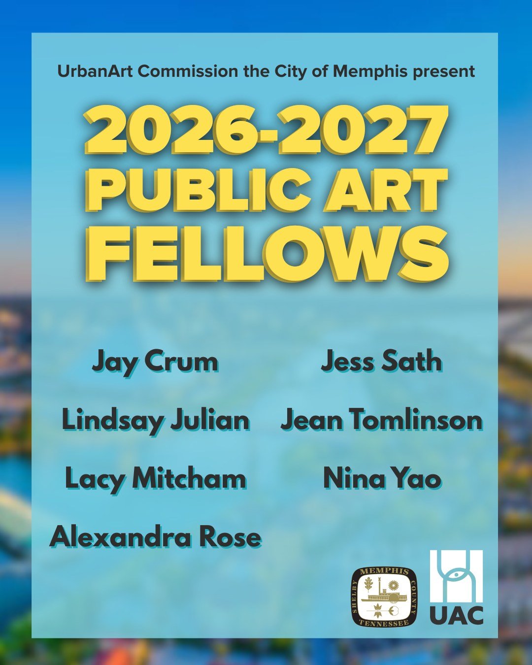 We&rsquo;re proud to introduce the 2026&ndash;2027 Public Art Fellows at the UrbanArt Commission 🎉 

In partnership with the City of Memphis, this city-funded fellowship supports seven Memphis-based sculptors &mdash; one representing each of our cit